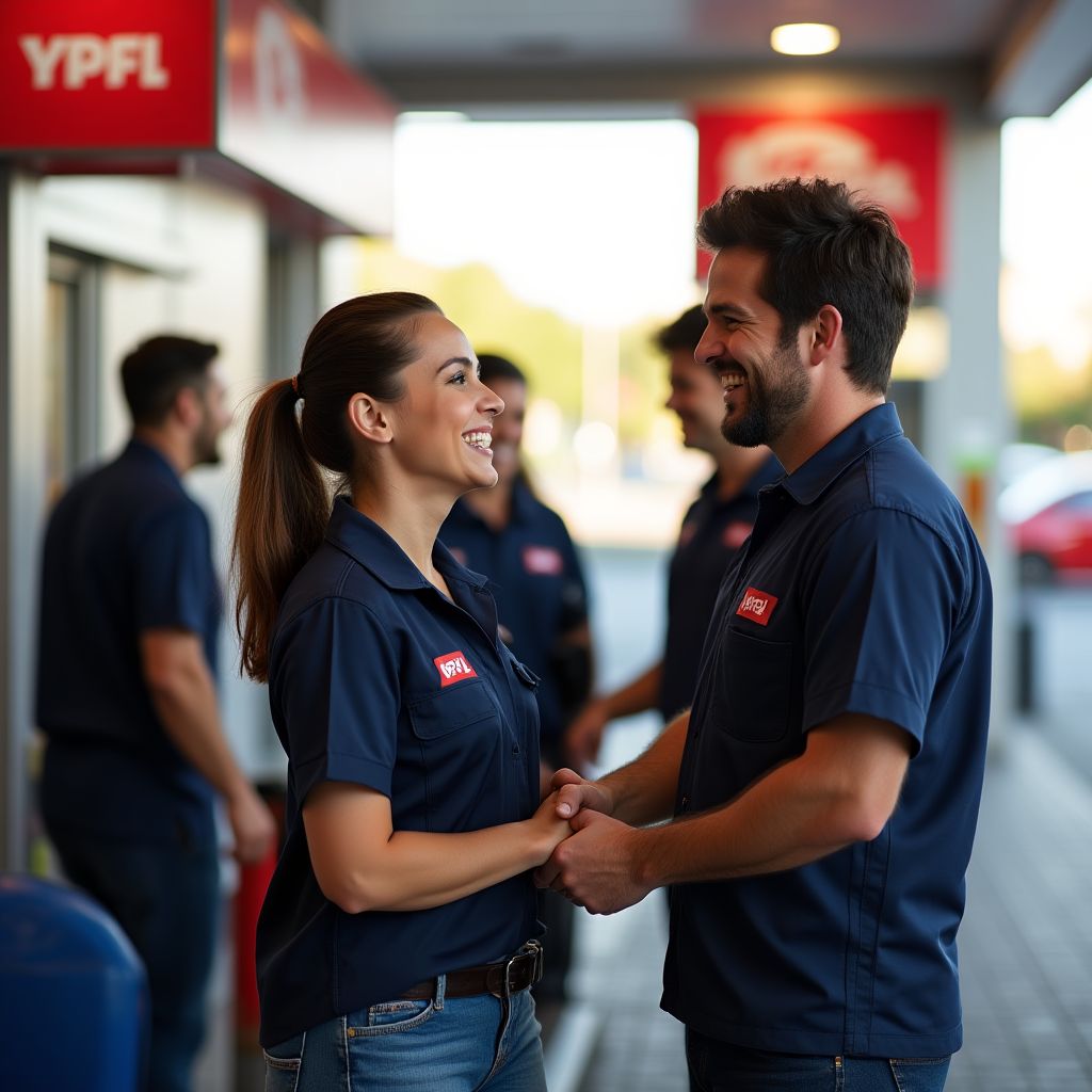 Personal de YPF atendiendo clientes